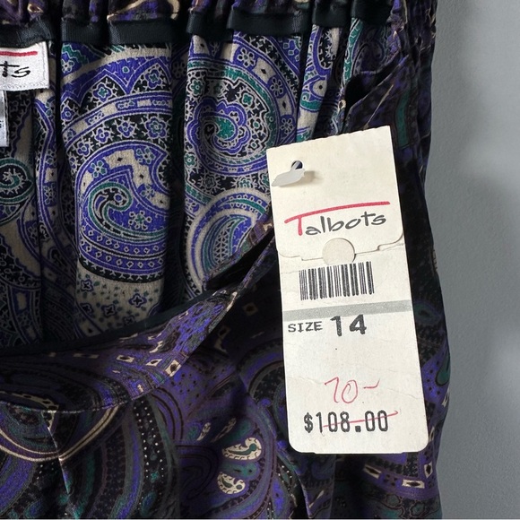 Talbots Vintage Deadstock NWT 90s Purple Pleated Paisley Maxi 100% Silk Skirt 14 - Picture 11 of 15